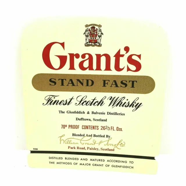 Grants Whisky Bottle Label Stand Fast Genuine Ex-Brewery Stock