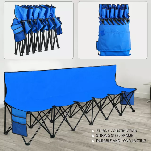 Portable 6 Seater Folding Bench Oxford Double Layer Fabric Seat w/Carry Bag Blue
