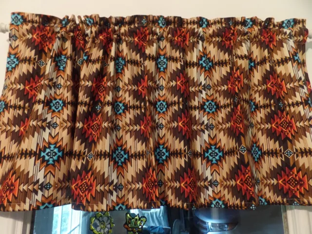 Southwestern Themed Handmade Curtain VALANCES 42" x 16", Brown, Turquoise