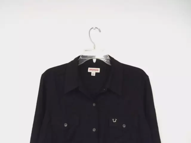 True Religion Women's Georgia Western Shirt Size XL Black Rayon Button Up Top