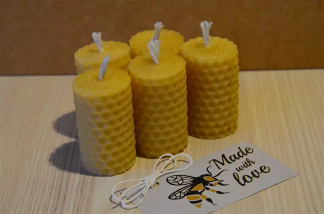 Bundle of Hand Rolled Handmade Pure Beeswax Candles from Beeswax Sheets Gift
