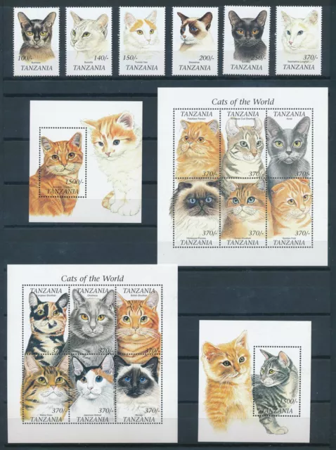 [110185] Tanzania 1999 Pets cats shorthair bobtail With souvenir sheets MNH