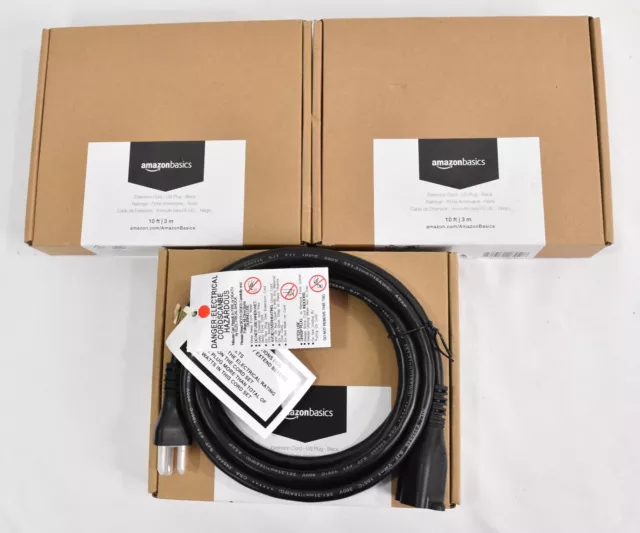 Lot of (3) 10' 3M US Power Extension Cord Cable Amazon Basics B075BMVZ2N