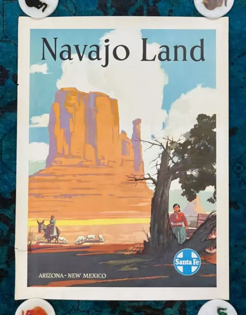 Original Travel Poster Santa Fe Railroad Navajo Land Arizona New Mexico Train