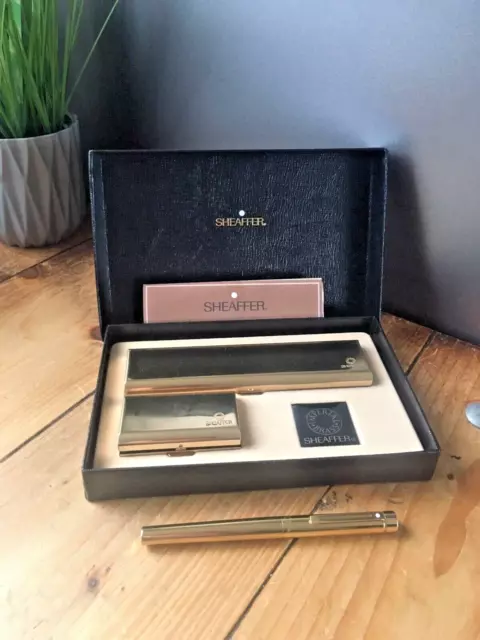 Vintage Sheaffer Targa 1020 Imperial Brass Boxed Set 14K Gold Nib Fountain Pen