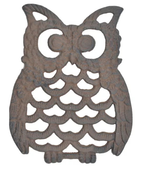 Decorative Cast Iron Trivet Owl Hot Pad Kitchen Decor Table 7.75" Long