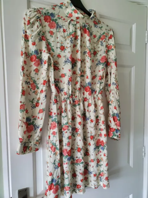 Warehouse Cream Multi Floral C.Knee Length Long Sleeve Dress UK 12