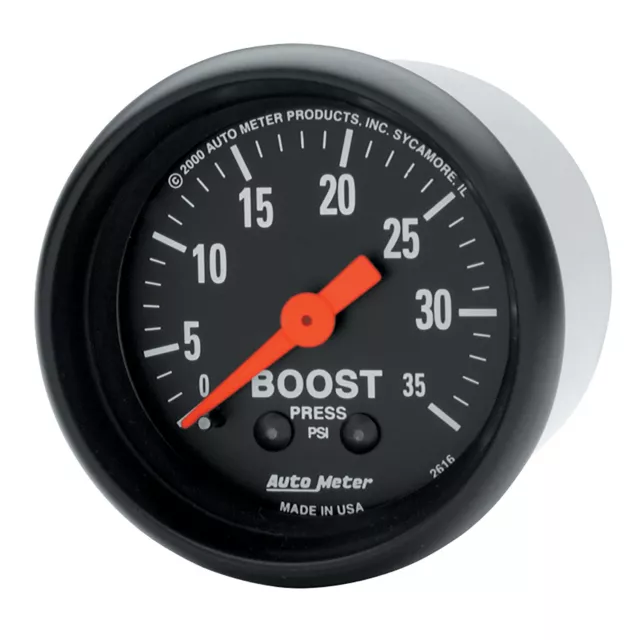 Autometer 2616 Z-Series 2-1/16" MECH BOOST GAUGE W/Tubing 0-35 PSI Turbo Diesel