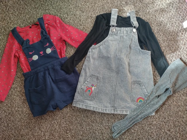 Abiti stile George/Matalan Dungarees per ragazze top, pantaloncini e abito 2-3 anni