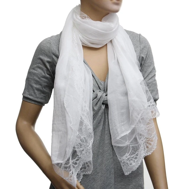 Sciarpe Donna Chiffon Pizzo Sciarpa Avvolgente Sciarpa Bianca P6X8