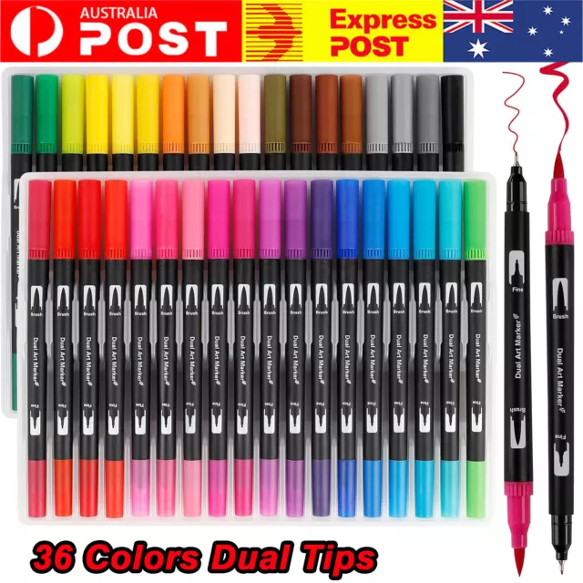 36 Dual Tip Colouring Pens Brush Pens Felt Tip Pen Art Markers Drawing Painting