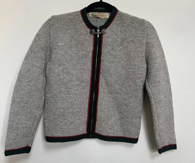 Isar Trachten Sweater Gray Cardigan Zip Childrens Unisex EUR 40 = XS 5-6 Vintage