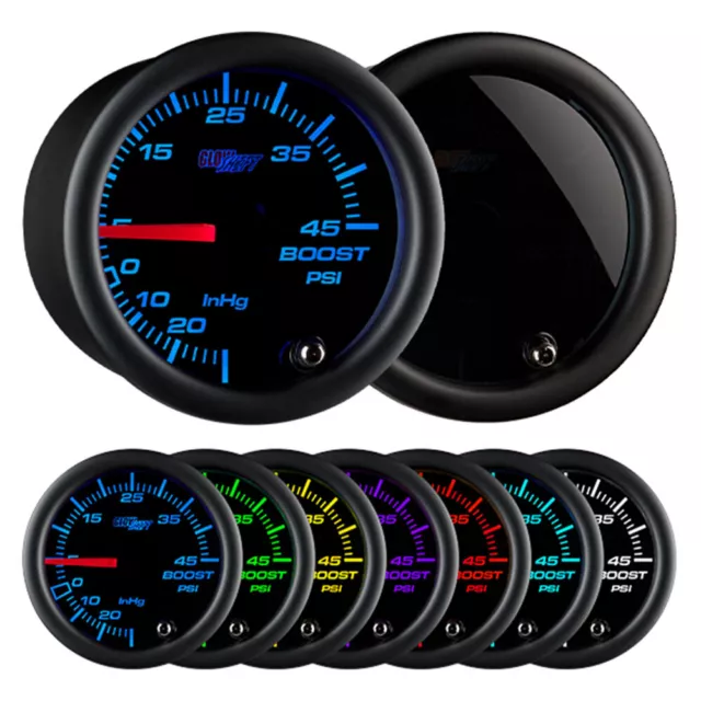 GlowShift 52mm Tinted 7 Color 45 PSI Turbo Boost / Vacuum Gauge Kit