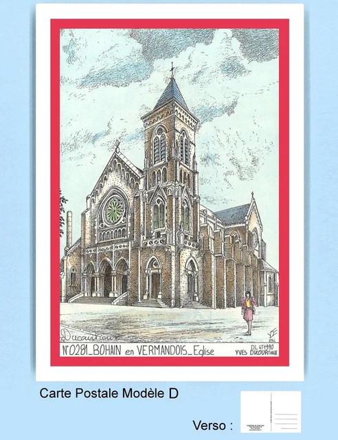 CP D 02081 POSTCARD DRAWING red tower 02 BOHAIN IN VERMANDOIS