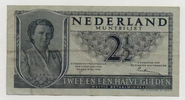 Netherlands 2.5 2 1/2 Gulden 1949 Pick 73 Look Scans
