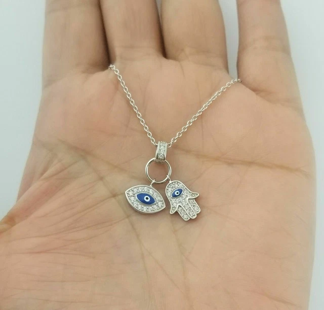1.20Ct Round Cut Lab Created Sapphire Evil Eye Pendant 14K White Gold Plated