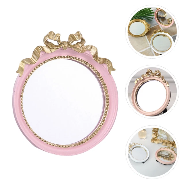 Espejo de maquillaje de dormitorio, moño circular hacer espejo de resina redondo decorativo