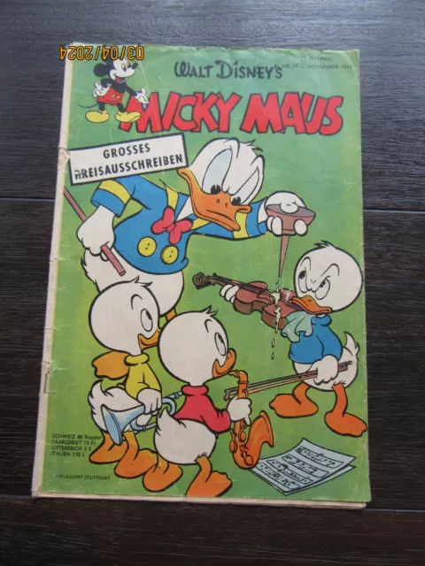 MICKY MAUS Heft Nr. 11 von 1955 befriedigender Zustand (ca. Z 3-)