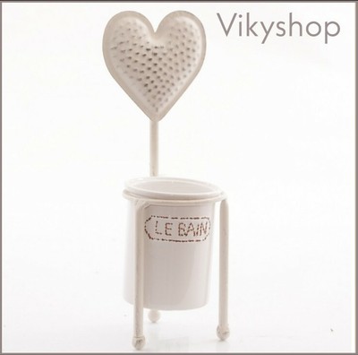 CHIC PORTA SCOPINO SHABBY CHIC CUORE WC bagno metallo ceramica scopetto 10X10x43H 