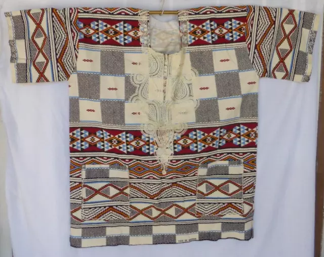 Vtg Tribal Handmade Embroidered TUNIC SHIRT Size 2X-3X Tisse de Woodin Fabric