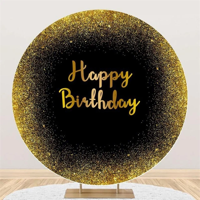 Gold Glitter Star Round Happy Birthday Backdrop