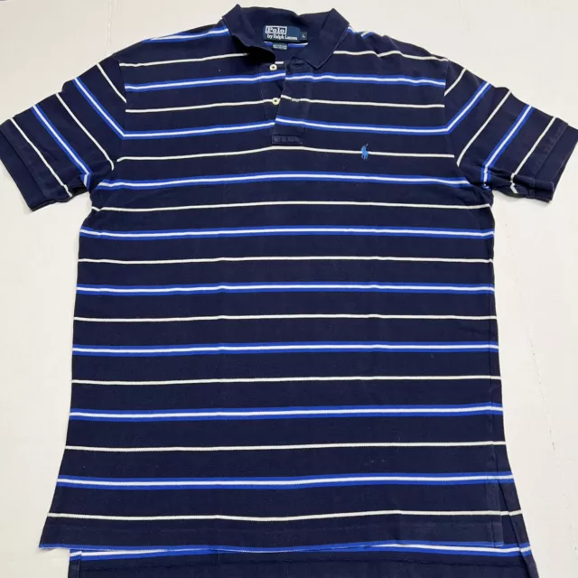 RALPH LAUREN POLO Shirt Mens Large Blue White Striped Pony Rugby Preppy ...
