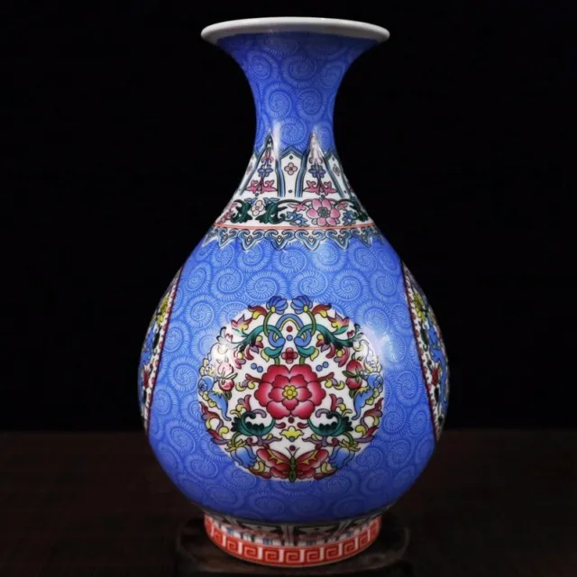 Exquisite blue Famile-rose Porcelain vase painting twine pattern flower bottle