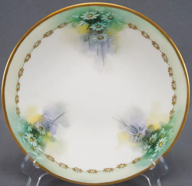 Jean Pouyat Limoges Hand Painted White Daises & Gold 8 1/2 Inch Plate