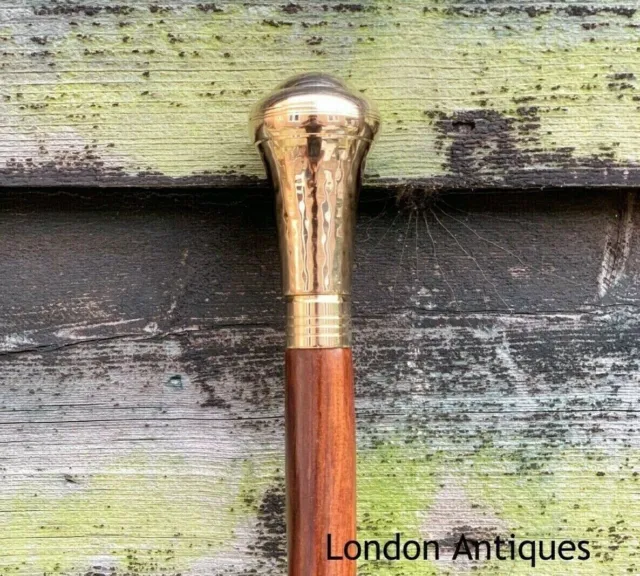 Antique Designer Brass Handle Vintage Victorian Style Wooden Walking Stick Cane.