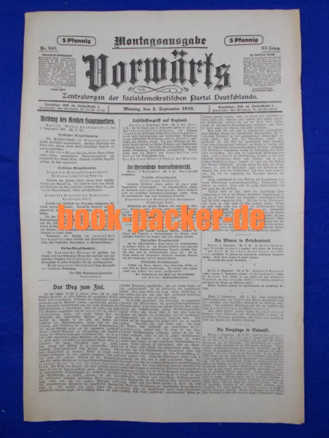 VORWÄRTS (4. September 1916): Luftschiffangriff auf England