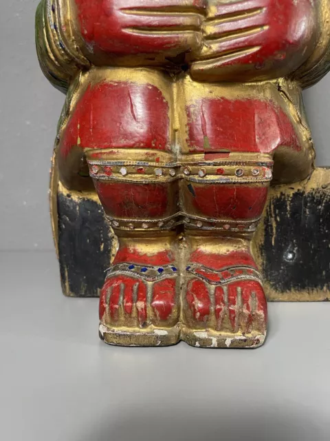 Antik Chinesisch Holz Sitzende Figur Tempel Figuren Vergoldet 3