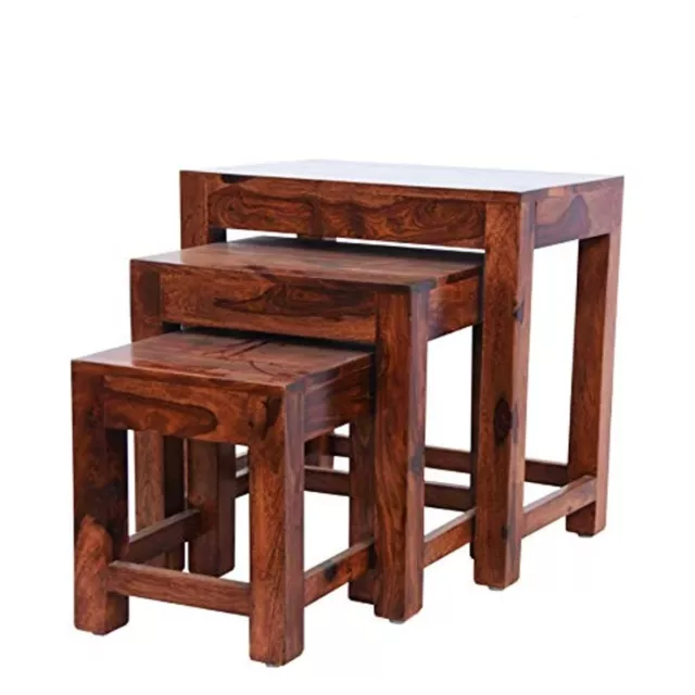 Sheesham Holz Nisten Tische für Wohnzimmer, Bettseitig Beistelltisch Set Mit 3