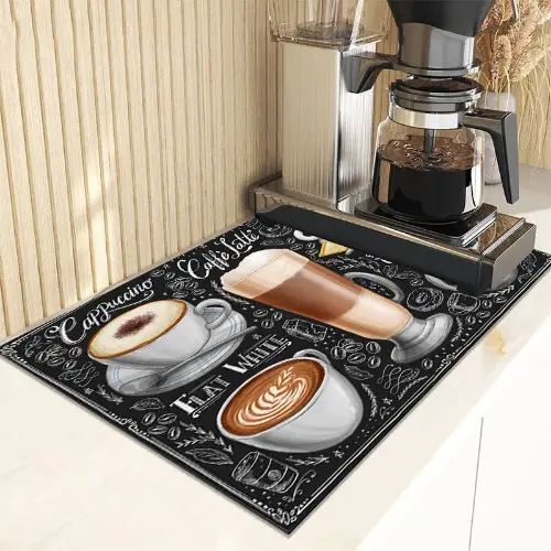Retro Cafe Drain Pad Coffee Cup Placemat, Kitchen Rugs Dish Drainer Absorbent