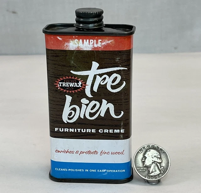 VINTAGE TREWAX TRE BIEN Sample Tin Can furniture polish/creme wax 9.97
