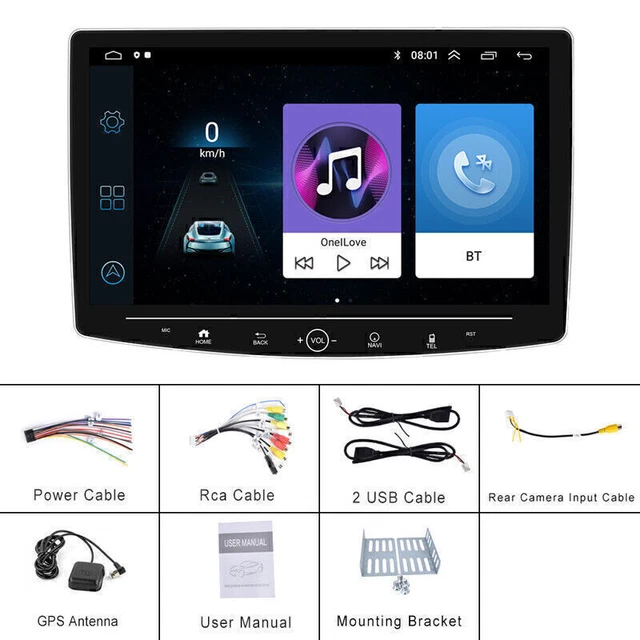 10" 180° Rotatable Screen Single Din Android11.0 Car Stereo Video Radio GPS WiFi