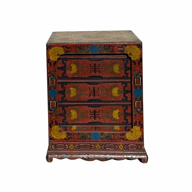Chinese Distressed Brownish Red Dragon Graphic Trunk Box Chest ws1880S Chinese Distressed Brownish Red Dragon Graphic Trunk Box Chest ws1880S
