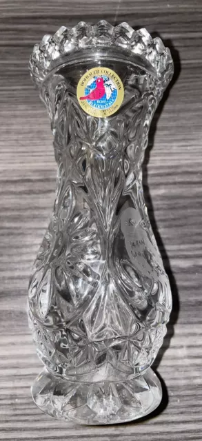 Vintage Hofbauer Byrdes 6 Inch Lead Crystal Vase Bird Flower Etched Glass New