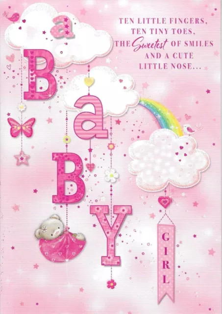 On The Birth Of Your Baby Girl Greeting Card 7"X5" Cute ******
