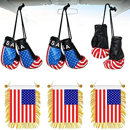 3 Pairs Mini Boxing Gloves Miniature Bag Gloves American Flag Prints 3 Pcs USA