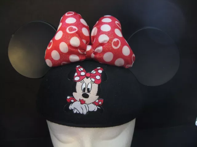 New Disney Parks Minnie Mouse Embroidered Glitter Bow Ears Hat Adult Size Mickey