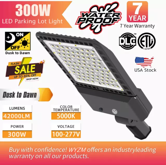 300W LED Parking Lot Light Dusk to Dawn Outdoor Street Area Shoebox Pole Lamp