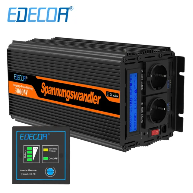 EDECOA Convertisseur 24V 220V 3000W/6000W Transformateur ED-RC Remote Onduleur