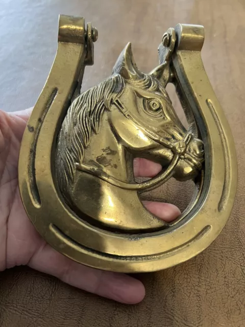 Vintage Brass Horse Head Horseshoe Door Knocker