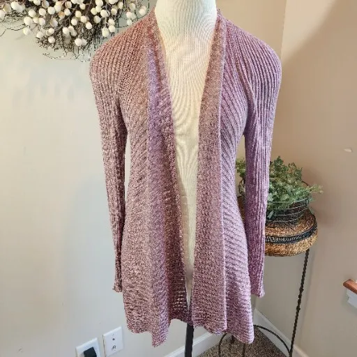 Eileen Fisher Purple Linen Blend Open Front Wrap Cardigan Sweater Top Women S