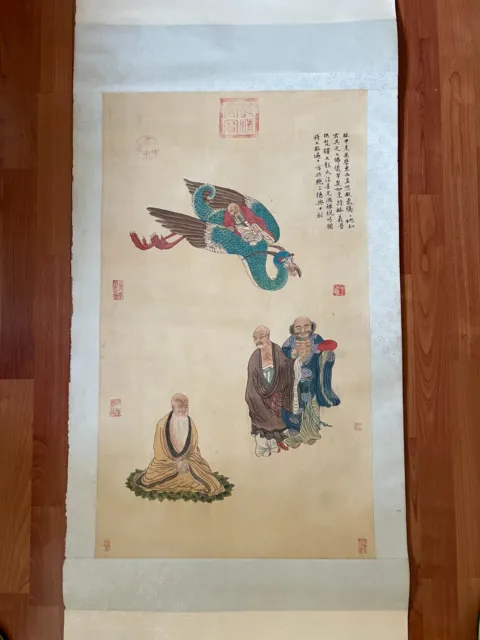 Antique Chinese Rare Hanging Scroll Silk Hand Painted Buddha