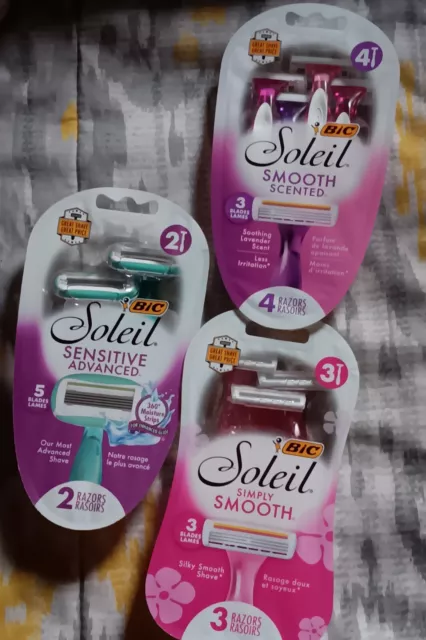 Lot of 3 BIC SOLEIL  1 Simply Smooth 1 Smooth Scented And 1 Sensitive Advanced