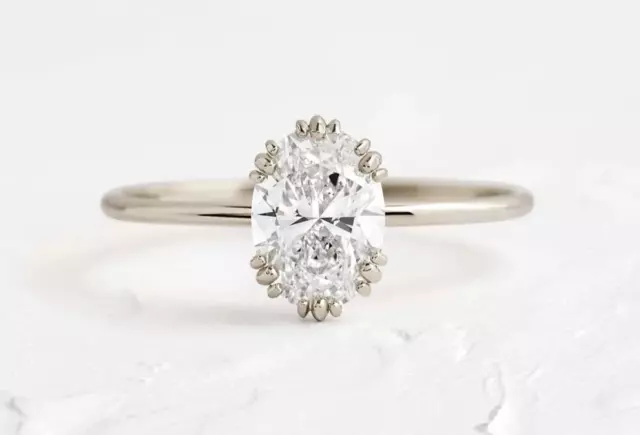 Coupe Ovale Moissanite Fiançailles Bague 14K Plaqué or Blanc