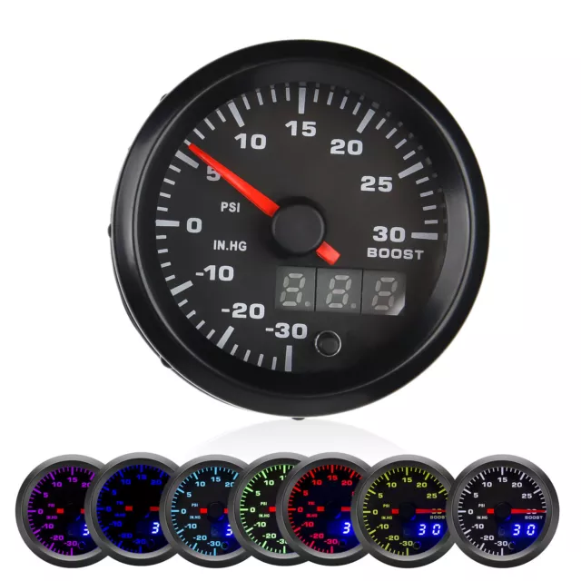 2" 52mm Digital & Pointer 7 Color Led Car Turbo Boost Meter Psi Pressure Gauge