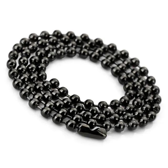 Collar de perlas de bola de acero inoxidable grande de 3,2 mm Chain Link Man negro, tirantes 73 cm T7A9