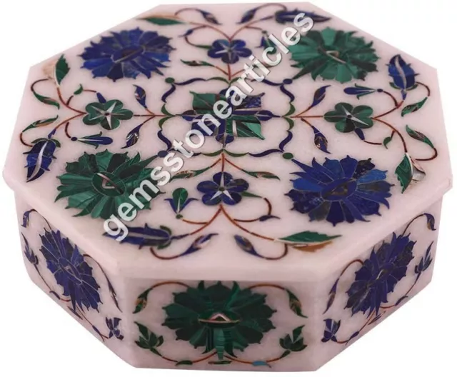 5"x5"x2" Marble Jewelry Box Target Lapis Malachite Pietradura Floral Inlay Art